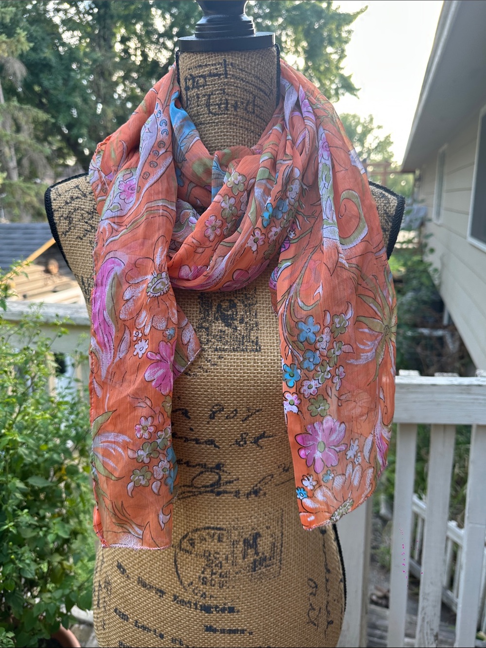 Lightweight Orange Floral Scarf – Women Accessories